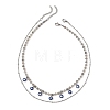 Alloy Enamel Blye Evil Eye Pendant Faceted Round Natural Labradorite Beaded 304 Stainless Steel Satellite Chain Double Layer Necklaces NJEW-JN06542-3