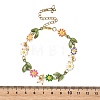 Brass Enamel Colorful Flower Link Chain Bracelets with Natural Pearl Beads for Women BJEW-JB14174-4