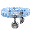 2Pcs Natural Aquamarine Round Beads Stretch Bracelets FS-WG435B7-14-1