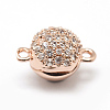 Brass Micro Pave Cubic Zirconia Magnetic Clasps with Loops ZIRC-P071-27RG-NR-1