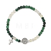 Gradient Natural Mixed Stone Faceted Round Beaded Stretch Bracelets with Alloy Saint Benedict Medal BJEW-JB14401-02-3