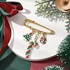 Candy Cane & Christmas Tree & Gift Glass Seed Beads & Alloy Enamel Pendant Kilt Pins JEWB-MZ00003-2