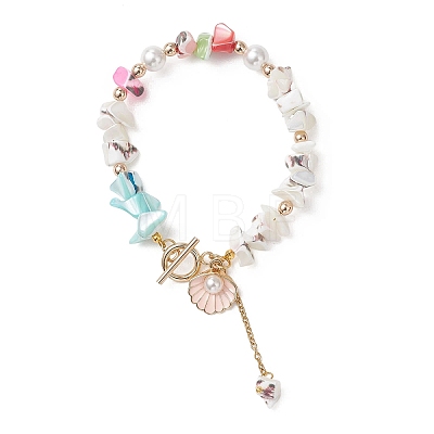 Dyed Natural Trochid Shell/Trochus Shell Chips Beaded Bracelets for Women BJEW-JB13130-03-1
