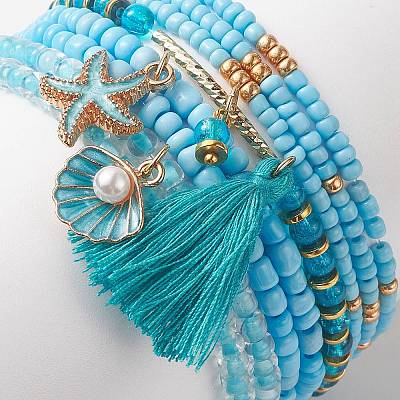 8Pcs 8 Styles Glass Seed Beaded Stretch Bracelets Set BJEW-JB09192-03-1