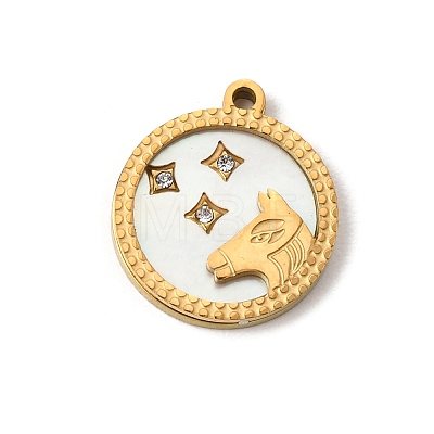 12 Constellations 304 Stainless Steel & Natural Shell & Rhinestone Pendants SA-CBAA9A2-06G-11-1