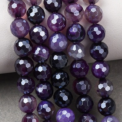 Electroplated Natural Agate Beads Strands G-B191-A07-6mm-10-1