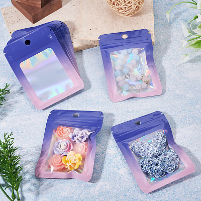 60Pcs Rectangle Glitter Holographic Plastic Resealable Packaging Bags ABAG-TA0001-97A-01-1