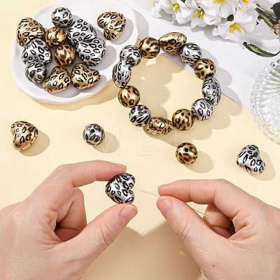 32Pcs 4 Styles Printed Acrylic Beads PACR-FS0001-12-1