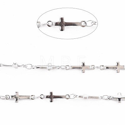 201 Stainless Steel Cross & Oval Link Chains STAS-N092-109-1