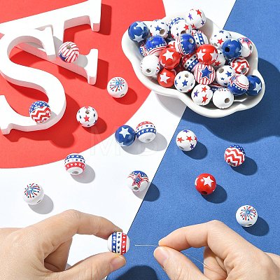 90Pcs 9 Styles Printed Wood European Beads WOOD-CJ0002-69-1