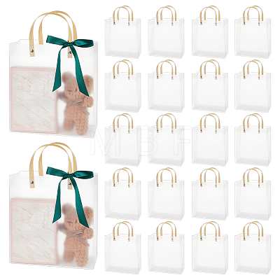 Transparent Frosted PVC Plastic Gift Tote Bags with Green Ribbon ABAG-WH0048-68A-1
