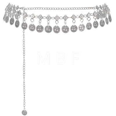 1Pc Tibetan Style Alloy Coin Tassel Waist Belly Chains for Women AJEW-GF0015-06AS-1