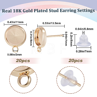 20Pcs Brass Flat Round Stud Earring Settings KK-BBC0009-20-1