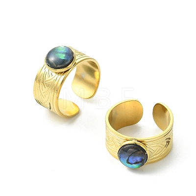 Paua Shell Round 304 Stainless Steel Cuff Open Rings for Women RJEW-JR01070-1