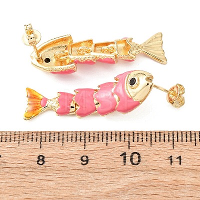 Fish Brass Micro Pave Cubic Zirconia Dangle Stud Earrings EJEW-C174-05G-1