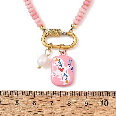 304 Stainless Steel Pendant Dyed Glass Rondelle Beaded Necklaces for Women NJEW-JN06540-01-1