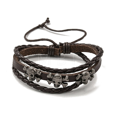 PU Leather & Waxed Cords Triple Layer Multi-strand Bracelets BJEW-F468-10-1