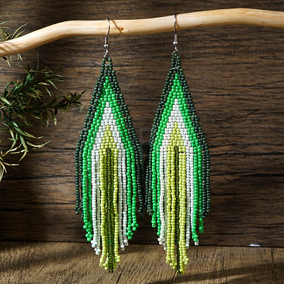Bohemian Handmade Glass Seed Beads Tassel Dangle Earrings AE7424-7-1