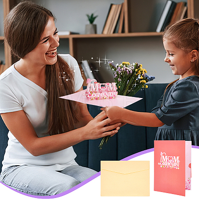 AHANDMAKER 2 Sets 2 Styles Mother's Day 3D Pop Up Paper Greeting Card for Birthday Day AJEW-GA0006-97-1