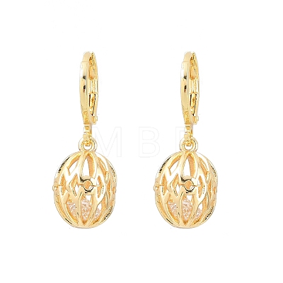 Hollow Oval Brass Clear Cubic Zirconia Leverback Earrings EJEW-H182-04A-G-1