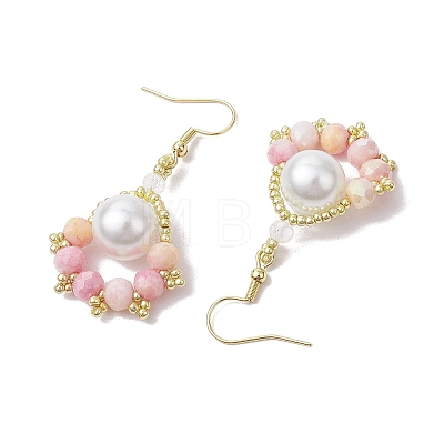 Paw Print Imitation Pearl & Glass Seed Beads Dangle Earrings EJEW-MZ00386-01-1