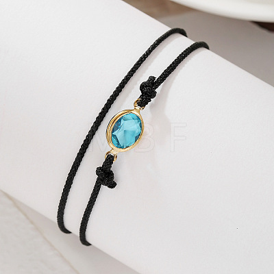 Bohemian Alloy Rhinestone Oval Link Black Waxed Cord 2-Strand Anklets FS-WGE4A67-01-1