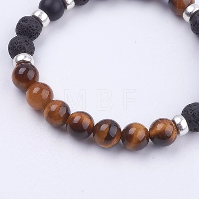 Natural Lava Rock and Gemstone Stretch Bracelets BJEW-JB03634-1