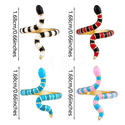 4Pcs 4 Colors Snake Golden Cuff Rings for Women RJEW-SZ0001-04A-1