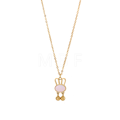 Cartoon Rabbit with Pink Shell & Dangle Balls Pendant Necklaces STAS-OY009-42G-1