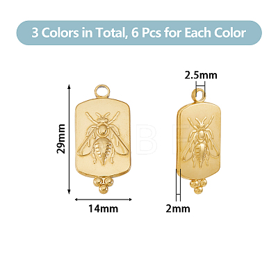 18Pcs 3 Colors 201 Stainless Steel Pendants STAS-DC0013-46-1