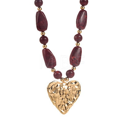 Zinc Alloy Textured Heart Pendant Resin Beaded Necklaces for Women FS-WG268AD-01-1