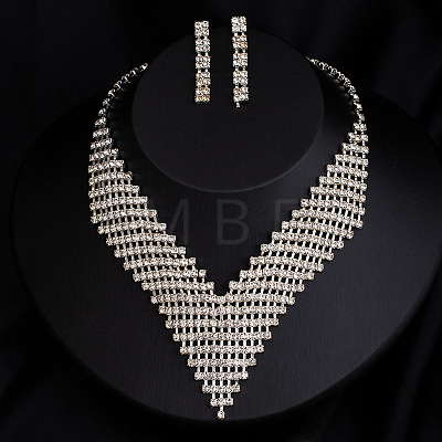 Alloy Crystal Rhinestone Chain Necklaces & Stud Dangle Earrings Sets FS-WG4CE3B-02-1