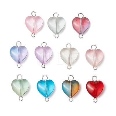 Heart Gradient Color Baking Paint Transparent Glass Connector Charms PALLOY-JF03276-02-1