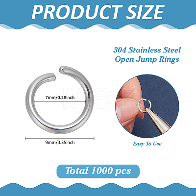 1000Pcs Tarnish Resistant 304 Stainless Steel Open Jump Rings STAS-ME0002-14-1
