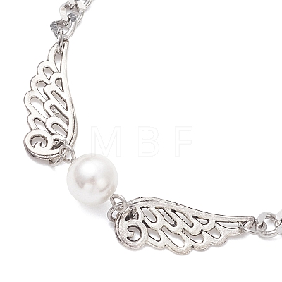 Alloy Wing & Shell Pearl Link Bracelets BJEW-TA00701-1