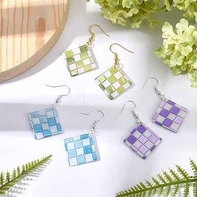 Olycraft Checkerboard Dangle Earrings DIY Making Kit DIY-OC0008-06-1