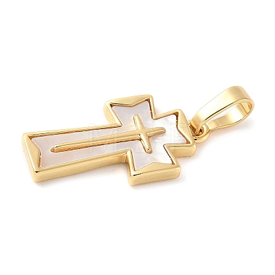 Brass Pave Natural White Shell Pendants X-KK-S522-01B-G-1