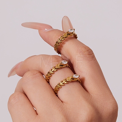 304 Stainless Steel Rhinestone Cuff Rings for Women RJEW-L134-001G-06-1