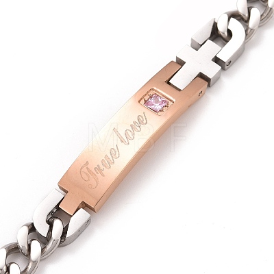 Rectangle with Word True Love Link Bracelet with Rhinestone STAS-E160-31RGP-1