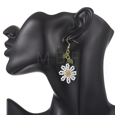 304 Stainless Steel Glass Seed Beads Flower Dangle Earrings EJEW-MZ00739-01-1