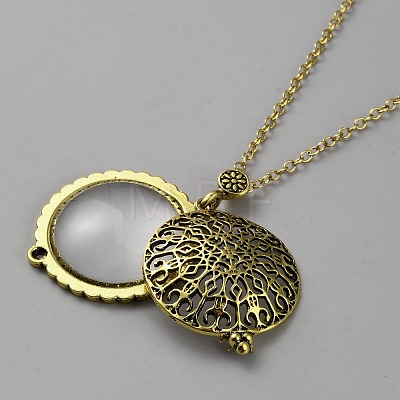 Tibetan Style Alloy Hollow Lucky Tree Magnifier Pendant Necklaces for Women NJEW-WH0001-24-1