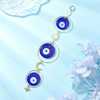 Handmade Lampwork Flat Round with Evil Eye Hanging Suncatchers HJEW-JM04405-1