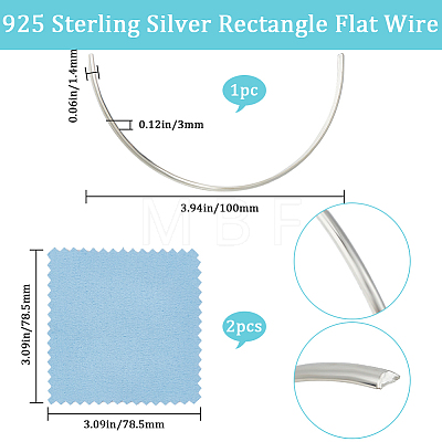 Beebeecraft 1Pc 925 Sterling Silver Rectangle Flat Wire STER-BBC0005-64B-1