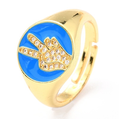 Adjustable Real 18K Gold Plated Brass Enamel Finger Ringss RJEW-L071-29G-1