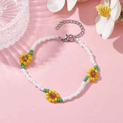 Flower Glass Seed Beaded Bracelets for Women BJEW-JB10105-1