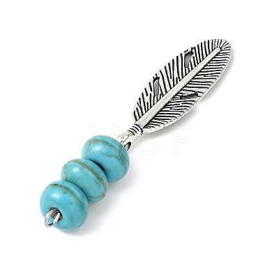 2Pcs 2 Colors Dyed Synthetic Turquoise Rondelle Beaded Pendants PALLOY-JF04682-1