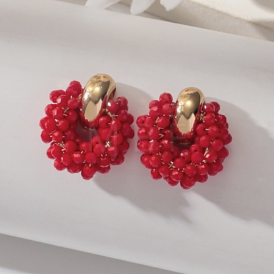 Iron & Glass Bead Ring Stud Earrings FS-WG96D15-01-1