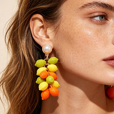 Colorful Plastic Bead Tassel Dangle Earrings WG869BC-02-1