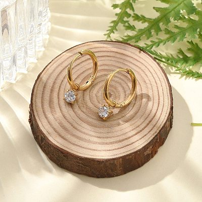 Ion Plating(IP) 304 Stainless Steel Micro Pave Cubic Zirconia Hoop Earrings STAS-R004-02G-02-1