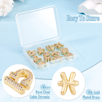 12Pcs 12 Styles Twelve Constellations Brass Micro Pave Clear Cubic Zirconia Pendants KK-TA0008-96G-1